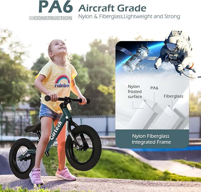 12" Balance Bike for 2, 3, 4, 5 Year Old Boys and Girls, Lightweight Nylon Frame Toddler Training Bike No Pedal Bikes for Kids with Adjustable Seat and Air Tires