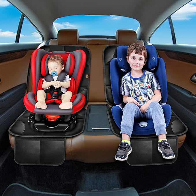 Car Seat Protector 1 Pack Car Seat Cushion Mat Thickest Padding,Waterproof 600D Fabric Car Seat Covers for Non-Slip Backing Mesh Pockets for Baby and Pet (Gray, 2 Pack)
