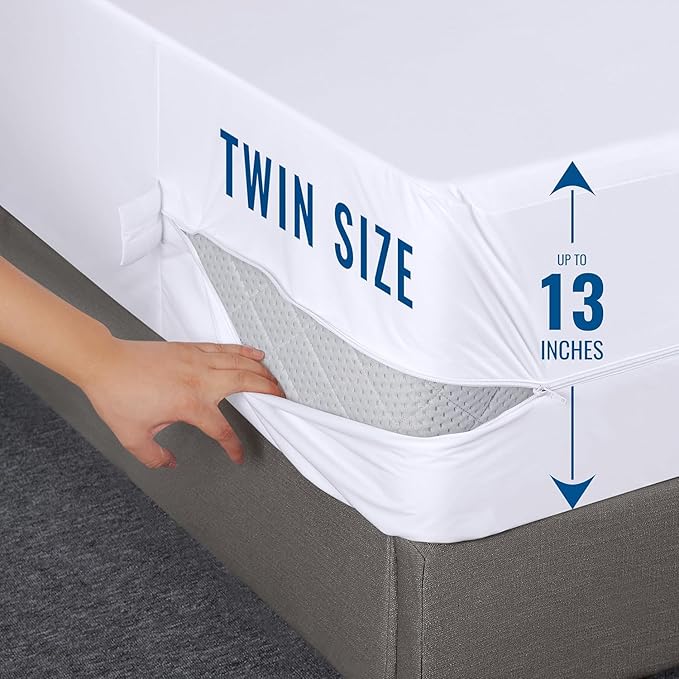 Utopia Bedding Zippered Mattress Encasement Twin, 100% Waterproof Bed Bug and Dust Mite Proof Mattress Protector, Absorbent Six-Sided Mattress Cover