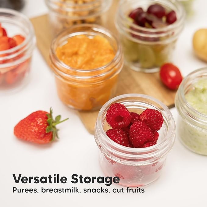 KeaBabies 12pk 4oz Glass Baby Food Containers with Lids - Leak-Proof, Microwavable Small Glass Jars, Baby Purees & Toddler Snack Storage Containers, BPA-Free, Dishwasher & Freezer Safe (Slate)
