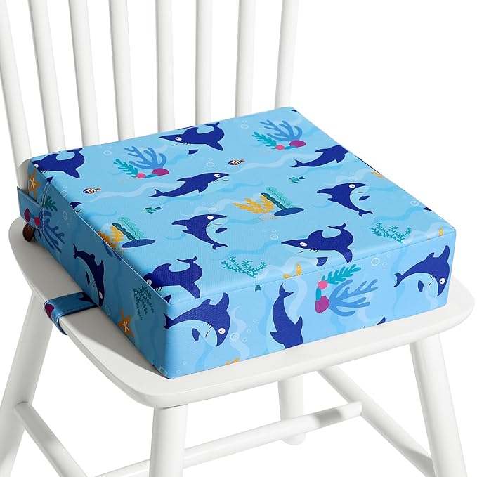 Toddler Booster Seat for Dining Table, Stronger Support Booster Seat for Table Washable 2 Safer Straps Non-Slip Bottom Portable for Kids Baby Increasing Cushion for Travel Home