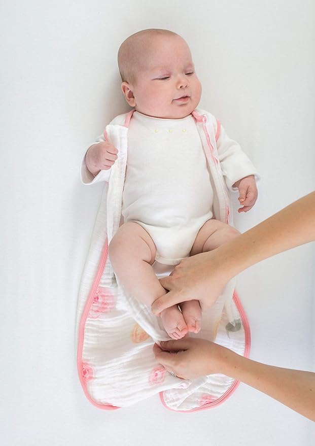Amazing Baby Cotton Muslin Sleeping Sack, For Baby Girl, Wearable Blanket with 2-way Zipper, Watercolor Roses, Pink, Small (0-6 Month)