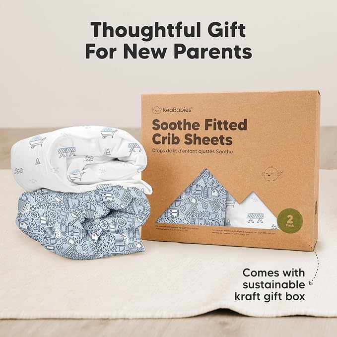 KeaBabies 2-Pack Organic Crib Sheets for Boys, Girls - 52x28 Fitted Crib Mattress Sheet Neutral, Breathable Jersey Cotton Cover for Baby Bed, Toddler Mattress, Soft & Cute Prints (Excavation)