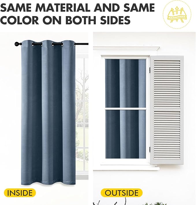 MIULEE Stone Blue Blackout Curtains for Bedroom Living Room 63 Inches Long 2 Panels, Thermal Insulated Room Darkening Drapes Solid Grommet Top Noise Reducing Light Blue Window Treatments 40x63 Inch