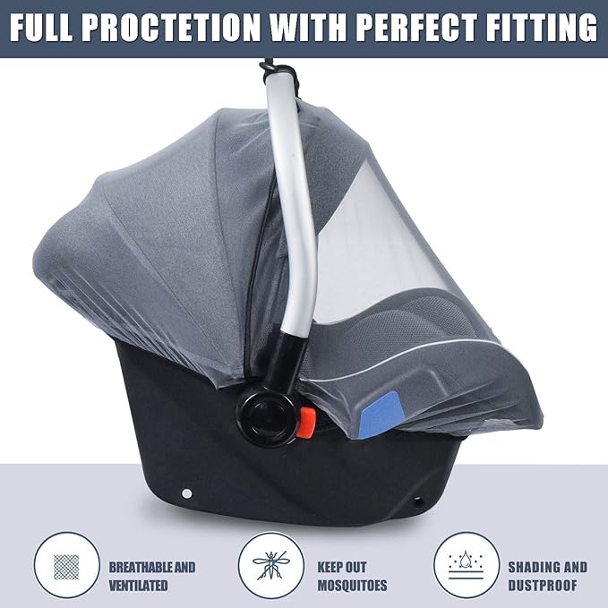 Mosquito Net for Baby Car Seats, Infant Stroller and Bassinets, Infant Car Seat Insect Mesh Net,Breathable,Easy Fitting, Portable Durable & Long Lasting Insect Netting (Gray)…