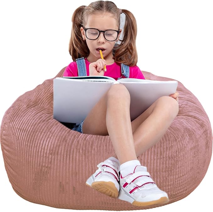 Classic Bean Bag Chair, with Faux Rabbit Fur Cover for Teens and Kids, Memory Foam Bean Bag Chairs, Ultra Soft Faux Fur Fabric, 2.5 feet Round Fluffy Bean Bag Sofa