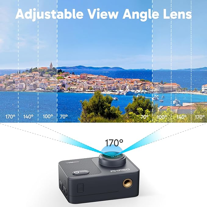 AKASO V50X Native 4K30fps WiFi Action Camera with EIS Touch Screen 4X Zoom 131 feet Waterproof Camera Support External Mic Remote Control with Helmet Accessories (Without 64GB MicroSD Card)