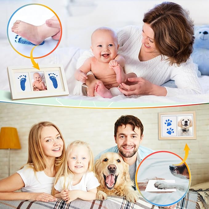 75ml Blue Baby Hand and Footprint Ink Kit, Baby Handprint Footprint Paint for Newborn Keepsake, Dog Cat Paw Print Kit, Washable, Non Toxic Acid-Free, Safe Gentle for Ideal New Mom Gifts