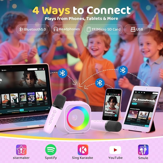 Karaoke Machine for Kids, Toys for 3-12 Years Old Girls Gifts, Kids Karaoke Microphone Machine Toy, Best Fun Christmas Birthday Gifts for 5 6 7 8 9 10 11 Years Teens Girl Boys Purple 2 Mic