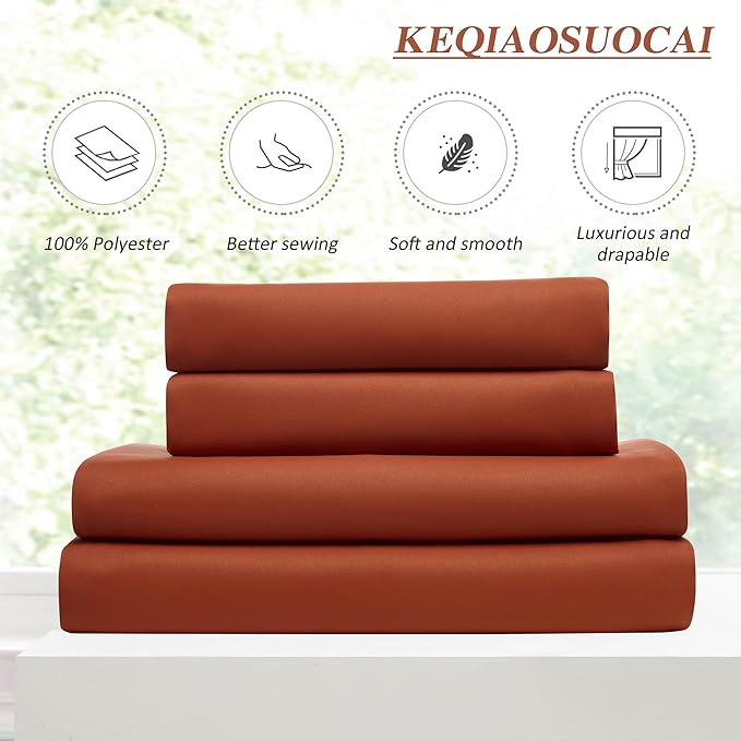 KEQIAOSUOCAI Burnt Orange Window Curtains 63 Inches Long, Block Out Room Darkening Insulated Memory Shape Boho Muted Ochre Orange Curtain for Bedroom 40 Inch Wide Each Panel,Set of 2,Pinch Pleat