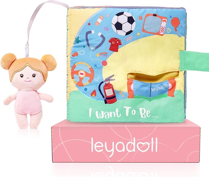 Interactive Sensory Soft Cloth Book, Educational Crinkle Quiet Activity Busy Book for Babies,Toddler Travel Toy Gift for Boys and Girls (I Want to Be)