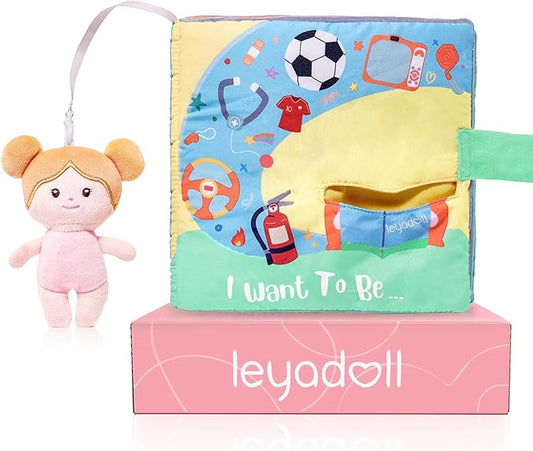 Interactive Sensory Soft Cloth Book, Educational Crinkle Quiet Activity Busy Book for Babies,Toddler Travel Toy Gift for Boys and Girls (I Want to Be)