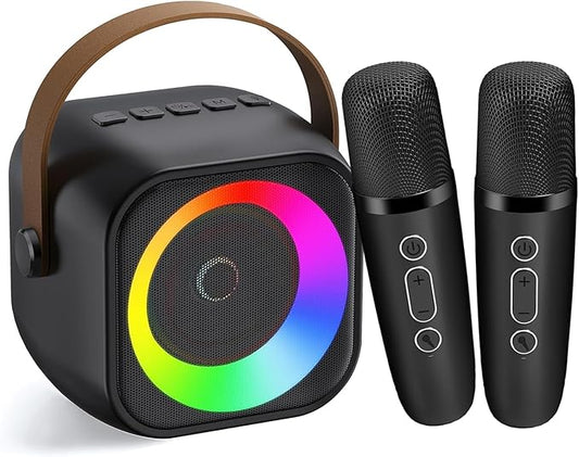 Karaoke Machine for Kids Adults, Portable Bluetooth Speaker with 2 Wireless Microphones, Portable Speaker Mini Karaoke Microphone for Home Party Birthday Gift for Girls Boys