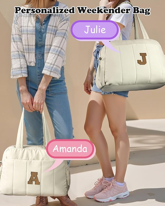 Birthday Gifts for Her-Duffle Bag for Travel Women, Travel Bags，Initial Overnight Bag with Wet Pocket，Lightweight Weekender Bags Personalized Gym Tote with Makeup Pouch
