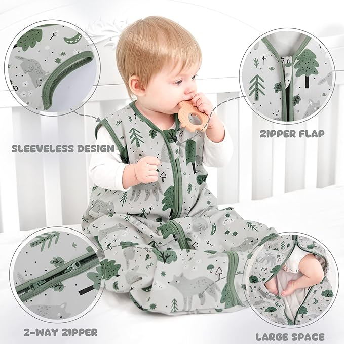 Yoofoss Baby Sleep Sack 0-6 Months Baby Wearable Blanket 100% Organic Cotton 2-Way Zipper Toddler Sleeping Sack, 3 Pack Soft Lightweight Sleep Sacks for Babies