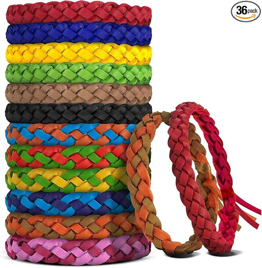 36 Pack Mosquito Repellent Bracelets, DEET-Free Natural Bands, PU Leather Insect & Bug Repellent Wrist Bands for Kids & Adults, Individually Wrapped