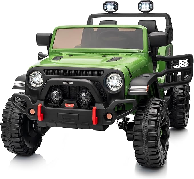 2 Seater Ride on Car Truck, 12V Kids Electric Ride on Toy for Big Kids Age 3-8 w/Remote Control- Army Green