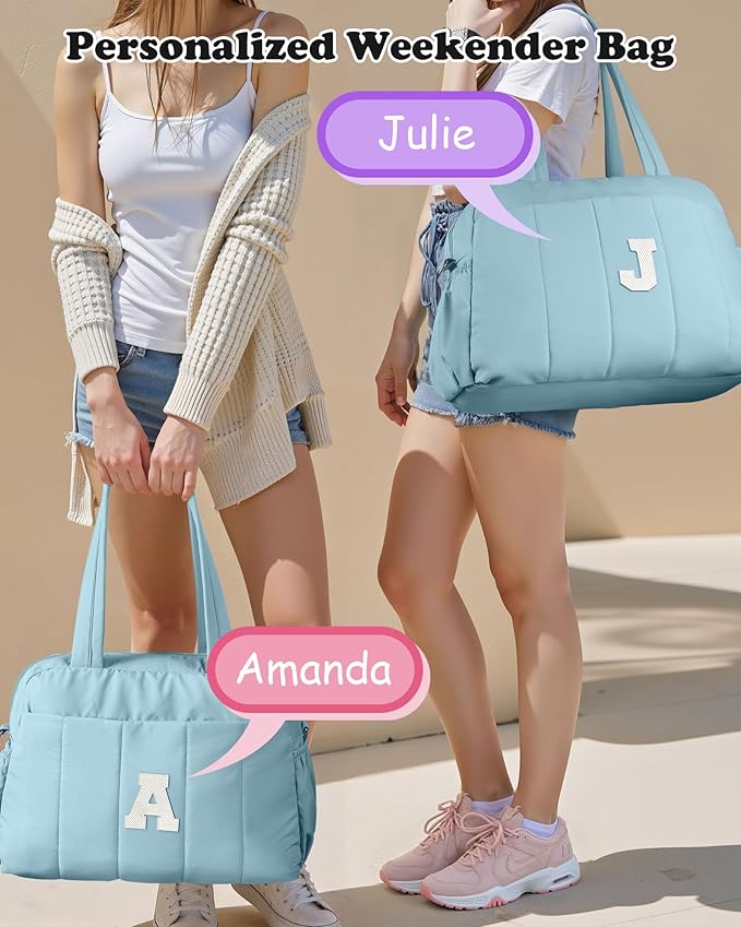 Gifts for Women-Duffle Bag, Weekender Bags for Girl，Initial Overnight Bag with Wet Pocket，Lightweight Dance Bags Personalized Gymnastics bag with Makeup Pouch