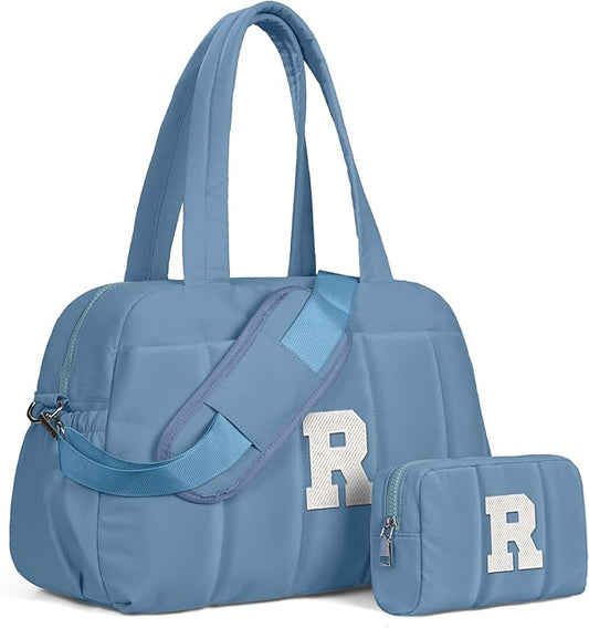 Initial Duffle Bag, Yoga Bags for Women，Overnight Bag with Wet Pocket，Lightweight Work Bags Personalized Gym Tote with Makeup Pouch-Daughter Gift from Grandma
