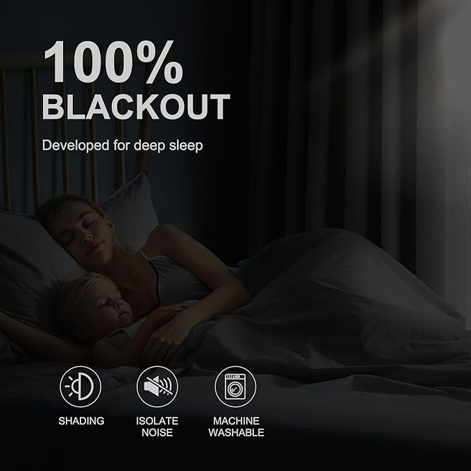 NICETOWN Blackout Curtains for Bedroom, Grommet Privacy 100% Blackout 96 inches Length Thermal Insulated Curtains for Living Room, 2 Panels, 52W x 96L, Natural