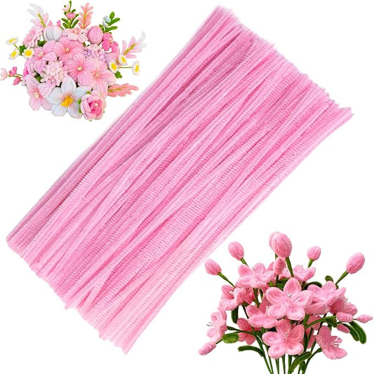 100 Pieces Pipe Cleaners Chenille Stem, Pink Pipe Cleaners Set for Pipe Cleaners Flower Kit DIY Arts Crafts Decorations, Chenille Stems Pipe Cleaners (Pink)