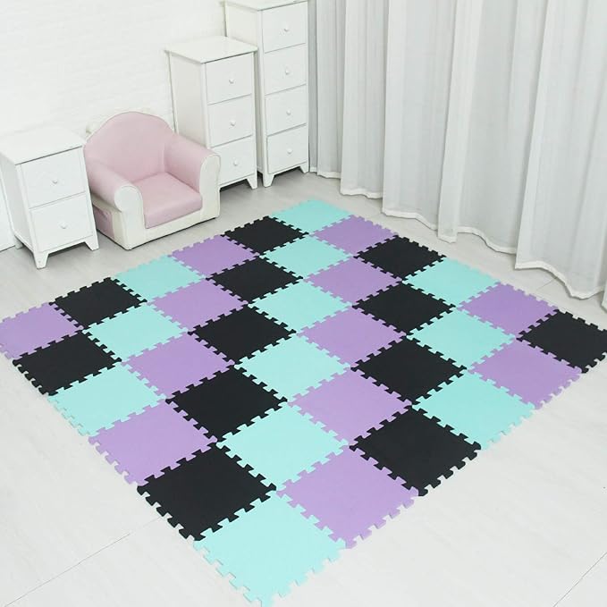 MQIAOHAM® 18 Pieces Puzzle Play Mats, Soft Baby Play Mat, Kids Interlocking Foam Floor Tiles, Toddlers Carpet Playmats G301018-104108111