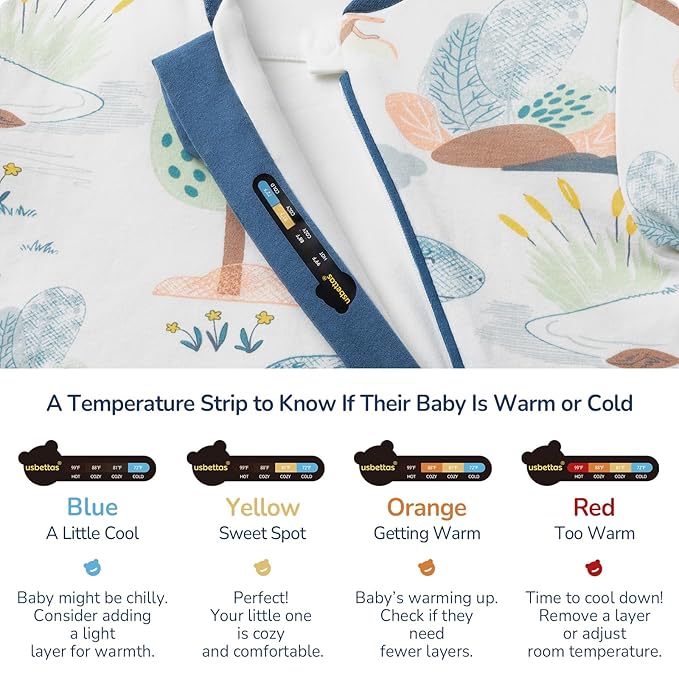 Baby Sleep Sack 18-24 Months, Cotton Detachable Long Sleeve Sleep Sack, 1.0 Tog Toddler Sleeping Sack with Temperature Strips, 2-Way Zipper Wearable Blankets for Newborns, Dinosaur