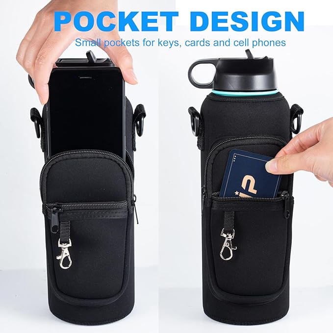 Water Bottle Holder with Strap for Hydroflask 32oz 40oz, Carrier Sling Bag with Phone Pocket Sleeve for Men Women Hiking Camping Travelling (Gray40oz)