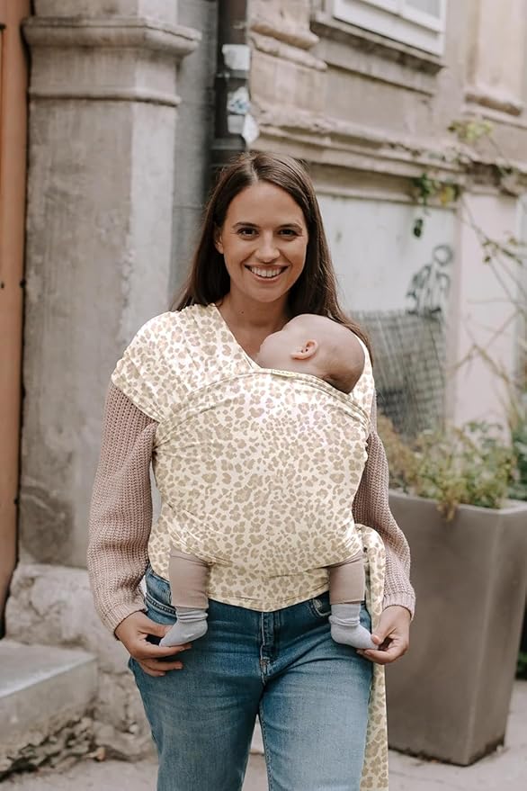 Boba Baby Wrap Carrier – Original Baby Sling Carrier for Newborns (7–35 lbs), Soft, Secure, Hands-Free & Ergonomic, Ideal for Comfortable Bonding, New Parents (Sand Leopard)
