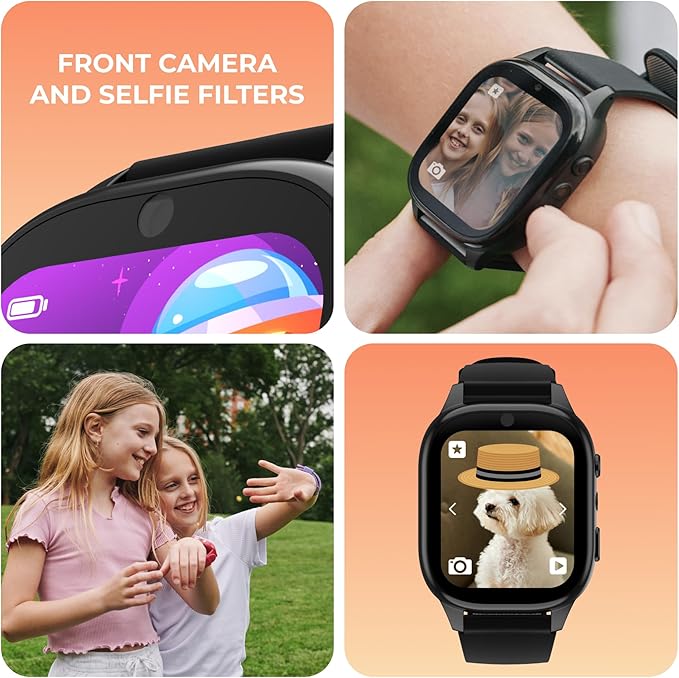 PlayZoom 4 Kids Smartwatch – 1.83” Color Touchscreen, 25+ Games, Selfie Camera, Audiobooks, Songs, Step Tracker, Parental Controls, Waterproof, for Ages 4-12 (Black)