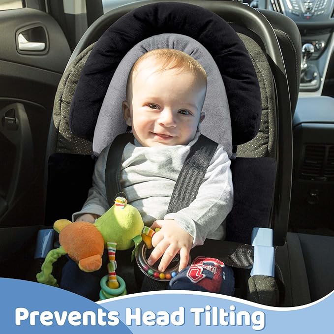Pro Goleem Breathable 3-in-1 Infant Car Seat Head Support, Soft Infant Car Seat Insert, Carseat Cushion for Toddler, Perfect for Car Seat, Strollers, Swings, Carrier, Bouncer, Black and Grey