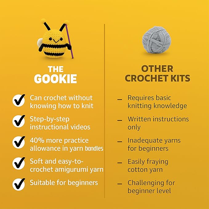 The Gookie Amigurumi Crochet Kit for Beginners – DIY Crochet Kit with Yarn, Hook, Eyes & Stuffing – Easy Starter Set with Video Tutorials – Cute Plush Toy Craft Gift for Kids, Teens & Adults (Hamster)