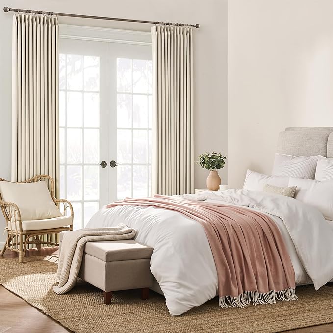 KEQIAOSUOCAI Cream Beige Curtains for Bay Windows, Sound Reducing Solid Window Treatment for Cafe/Kitchen/Night Shift,Blackout Window Curtain Panels with Pinch Pleat,W40 x L45, 2 Panels