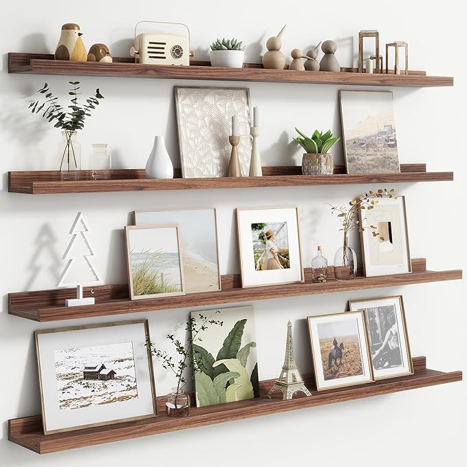 Floating Picture Ledge Shelves for Wall Set of 4, 48 Inch Wall Shelves with Lip Long Large Nursery Book Shelf for Toys Storage Kids Bookshelf Wall Mounted Living Room Bedroom Decor Frames