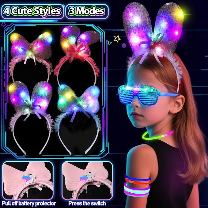 112PCS Glow in the Dark Party Supplies for Kids Adults, Light Up Party Favors with Light Up Glasses, 50 Glow Sticks Bulk Pack for DIY Bracelets Necklaces, Neon Party Supplie Decorations for Hallowee