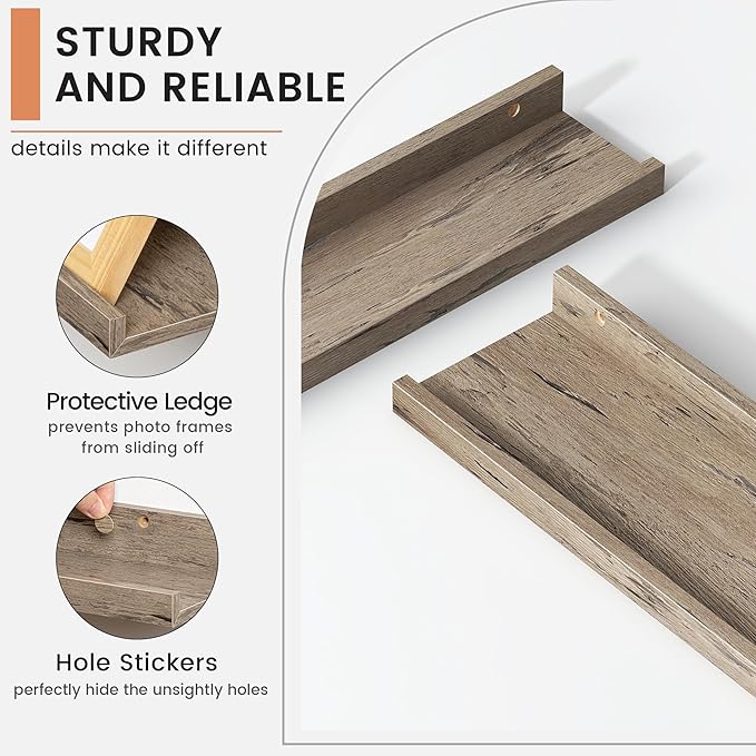 Floating Picture Ledge Shelves for Wall Set of 4, 72 Inch Wall Shelves with Lip Long Large Nursery Book Shelf for Toys Storage Kids Bookshelf Wall Mounted Living Room Bedroom Decor Frames