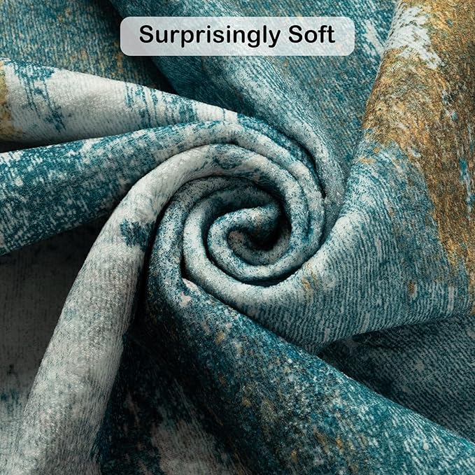 Kelarea 5x7 Blue Rugs for Living Room, Washable Non-Slip Large Rug Abstract Stain Resistant Carpet, Low Pile Soft Indoor Rug for Bedroom, Dining Room, Nursery, Kitchen, Home Office