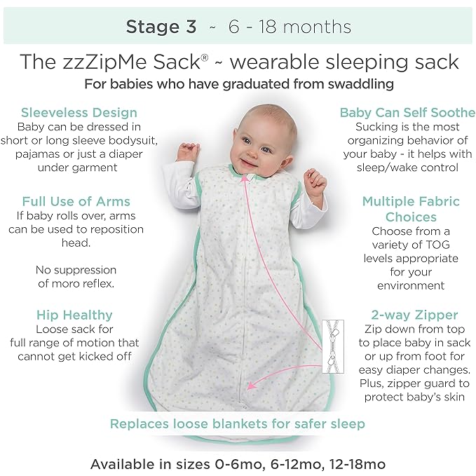 Amazing Baby Cotton Muslin Sleeping Sack, For Baby Boy or Girl, Wearable Blanket with 2-way Zipper, Little Feather, Black, Small (0-6 Month)