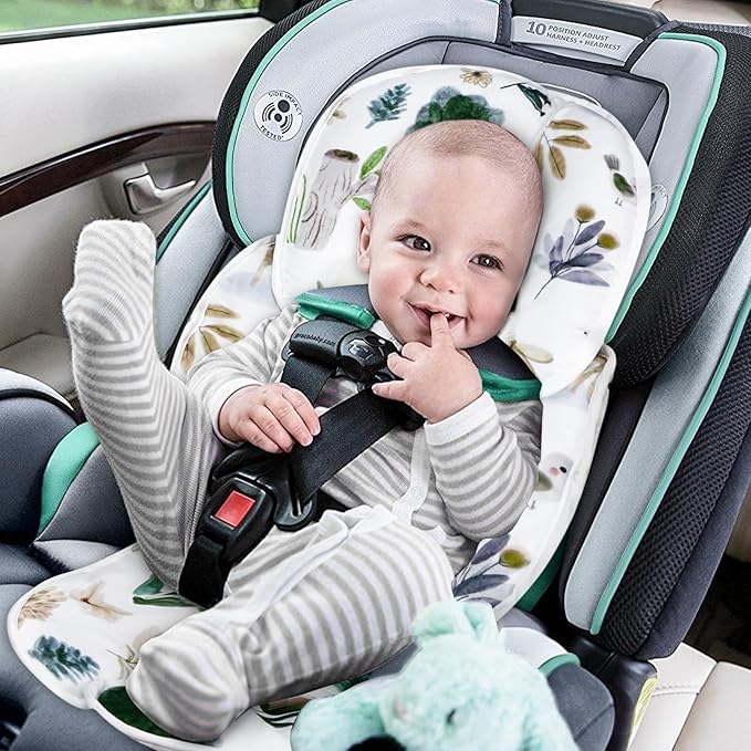 2 in 1 Infant Car Seat Insert, Car Seat Head Support Baby Girls Boys, Soft Newborn Carseat Insert Cushion, Perfect for Carseats, Strollers, Swings (White Animals)