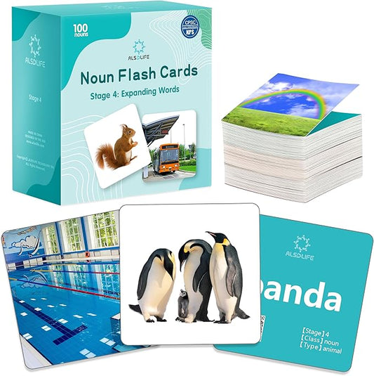100 Nouns Flashcards, High-frequency Vocabulary Flash Cards for Toddlers 3-4, Intermediate Level Speech Therapy Materials, Sturdy and Durable Picture Cards for Autism Learning and ABA Therapy