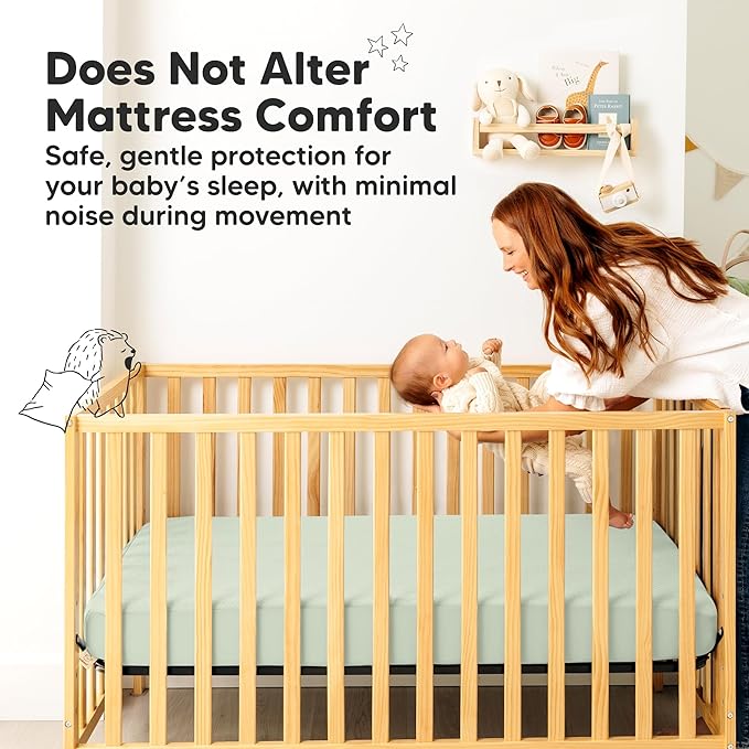 Waterproof Crib Mattress Protector Cover Fitted - 2-Pack Quiet Baby Crib Mattress Pad Sheets, 52" x 28" Soft Quilted Cotton Baby Sheet, Machine Washable, Easy Fit, Durable (Aloe/Quin)
