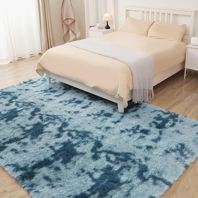 Luxury 3x5 Area Rug, Ultra Soft Rugs for Living Room, Plush Carpet Rugs for Bedroom, Non-Slip Indoor Rug for Nursery, Study Room, Playroom, Home Decor, Tie-Dyed Blue