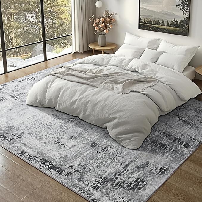 Kelarea Living Room Rug 6x9 Grey Rug Machine Washable Large Area Rugs, Non Slip Abstract Vintage Indoor Carpet for Bedroom, Nursery, Classroom, Dining Room, Home Office