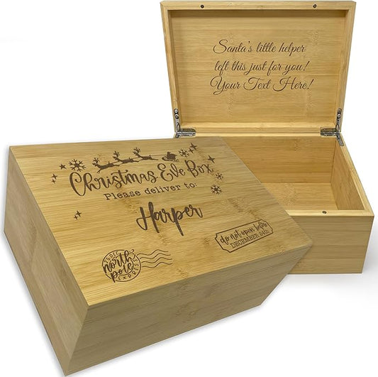 Custom Christmas Eve Box - North Pole Delivery Box - Xmas Gift Boxes for Gifts - Christmas Tree Present Boxes Personalized - Large Santa Storage Chest - Reusable Holiday Decor 11 x 8 x 4.75 in