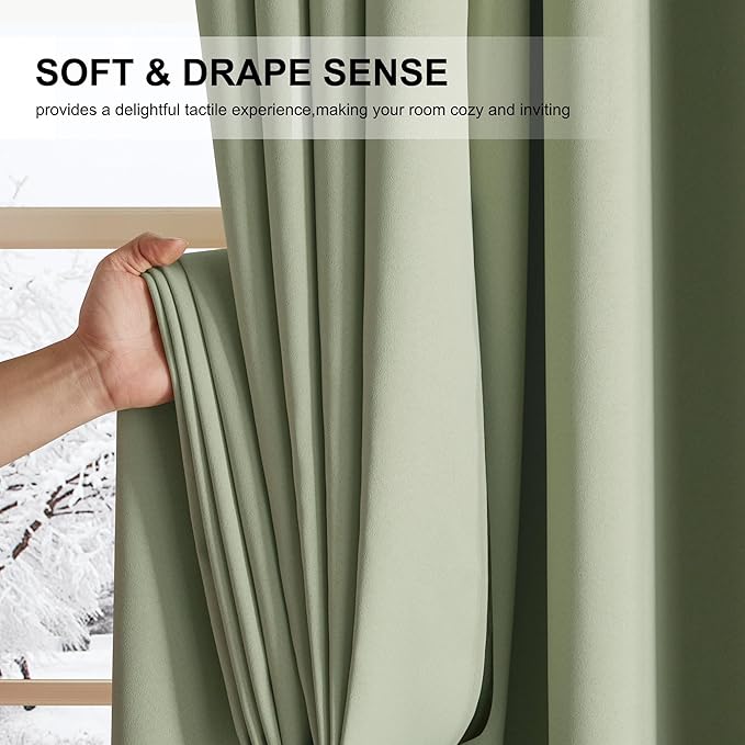 NICETOWN 100% Blackout Curtains for Living Room, Thermal Insulated Plylux Full Blackout Window Covering 63 inch 2 Panels, Grommet Curtains for Bedroom, 52" Wide per Panel, Olive Green