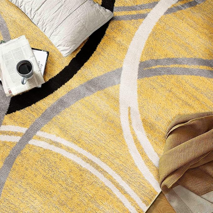 Rugshop Modern Wavy Circles Design Area Rug 10' x 14' Yellow