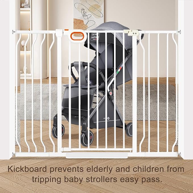 owlie 37.4" Extra Tall Wide Baby Gate for Stairs Doorways,29-52 Inch Extra Large Long Baby Gate with Door Indoor Safety Metal Pressure Mounted Pet Gate with Walk-Thru Auto Close, White