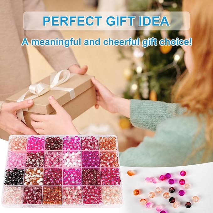 XSEINO About 7200pcs 144 Colors 6mm Crackle Glass Beads Bracelet Making Kit,6Box Different Style Crack Series Colorful Crystal Beads for Bracelet Jewelry Making,DIY Crafts,Friendship Bracelets