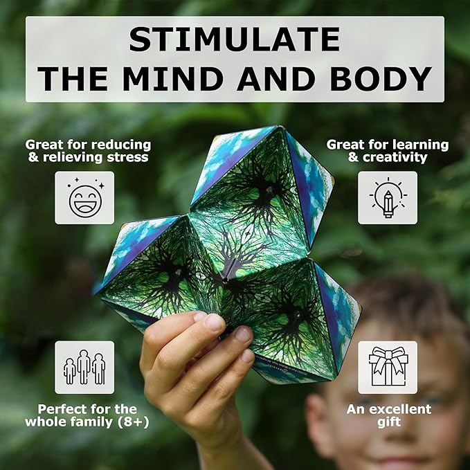 Shashibo Shape Shifting Box - Award-Winning, Patented Fidget Cube w/ 36 Rare Earth Magnets - Transforms Into Over 70 Shapes, Gift Box, Download Fun in Motion Toys Mobile App (Mystic Ocean, 4 Pack)