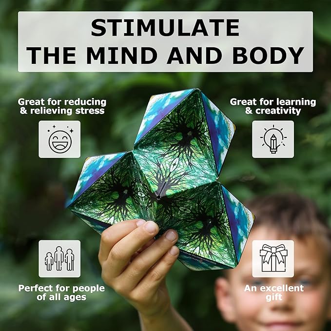 Shashibo Shape Shifting Box - Award-Winning Fidget Toy w/ 36 Rare Earth Magnets - Fidget Cube Transforms Into Over 70 Shapes, Sensory Toy Gift for Kids, Teens, and Adults (Blue Planet)